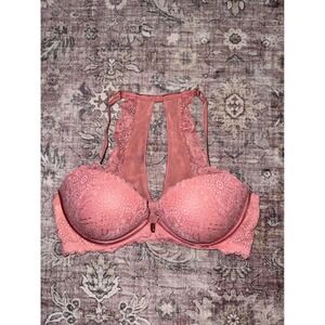 Victoria's Secret PINK Date Push-Up Bra 36D Rose Pink Lace Front Close Racerback